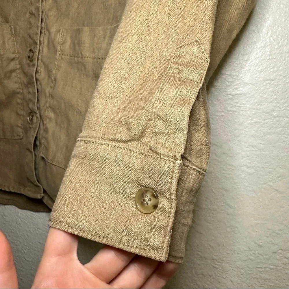 Level 99 Linen Blend Tan Button Down Utility Shirt - Picture 5 of 10